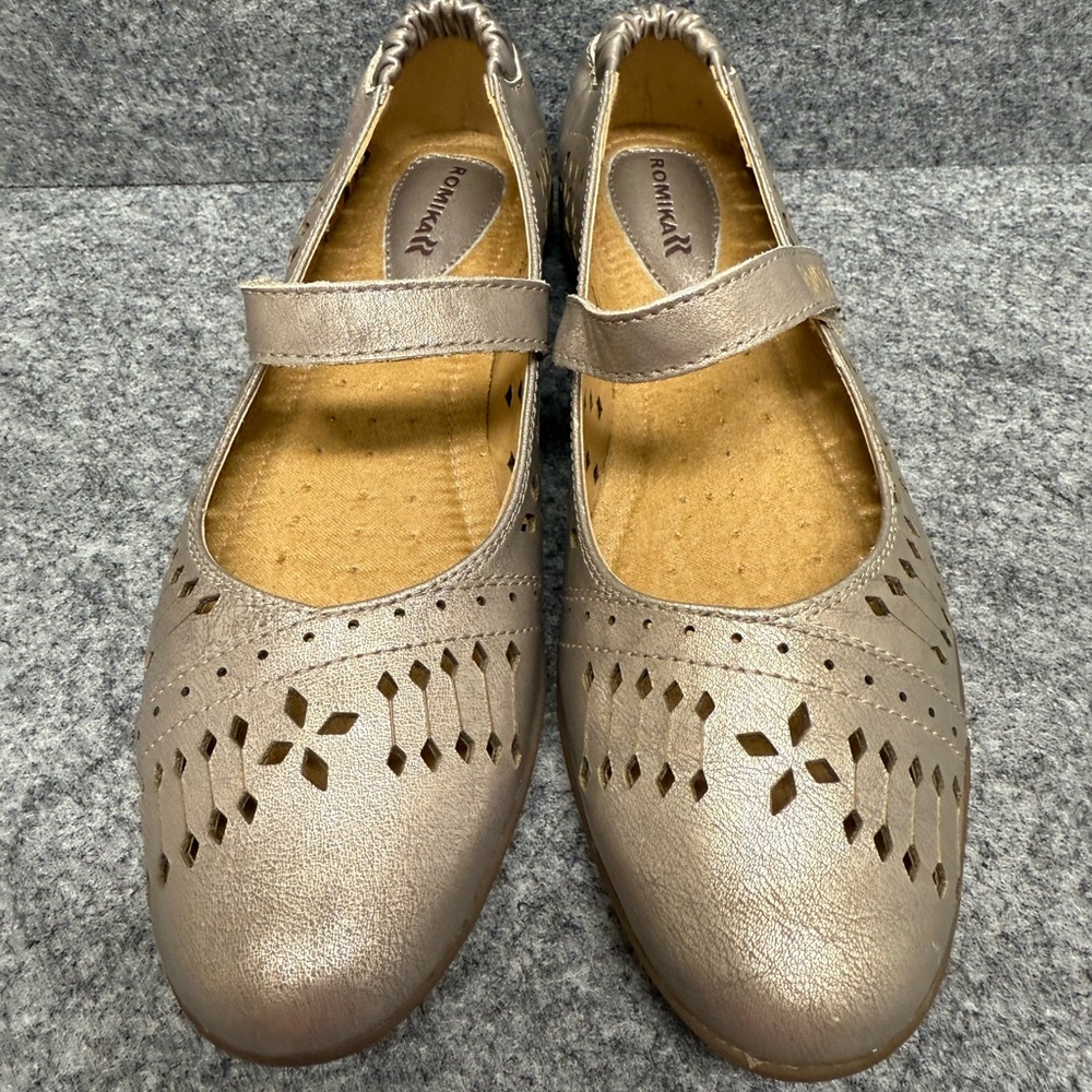 NEW…Romika Women’s 37/6-6.5 Jackie‎ Metallic Gold Leather Mary Jane Shoes